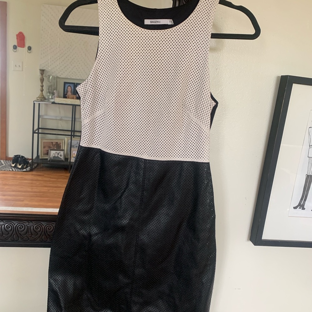 Bailey 44 Black/White Perforated Faux Leather Dress Size S. Buttery Smooth!